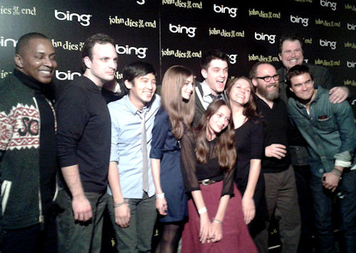 Jimmy Wong with Paul Giamatti, Chase Williamson, Doug Jones, Fabianne Therese, Don Coscarelli, and more at the premiere party for John Dies at the End at Sundance 2012.