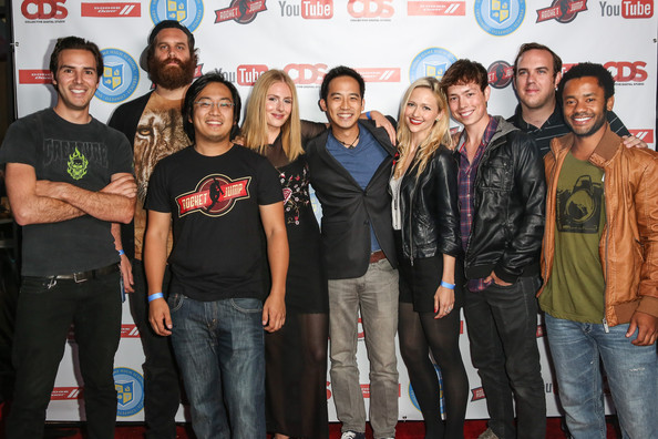 Jimmy Wong with cast and crew of Video Game High School at the Season 2 premiere at YouTube Space LA