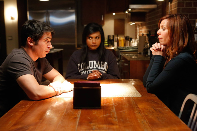 Still of Chris Messina, Mindy Kaling and Sarah Burns in The Mindy Project (2012)