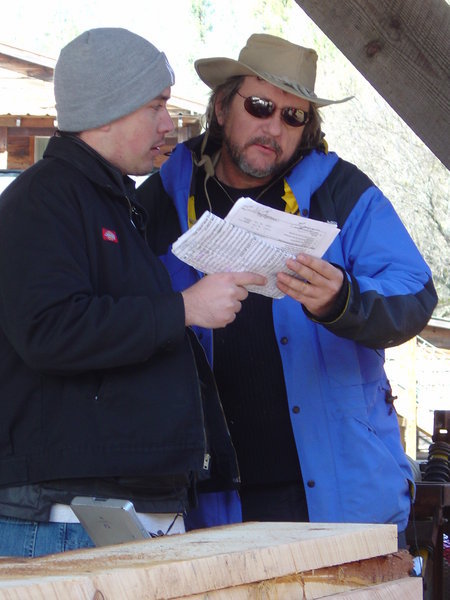 Going over the schedule with the Director on the set of 