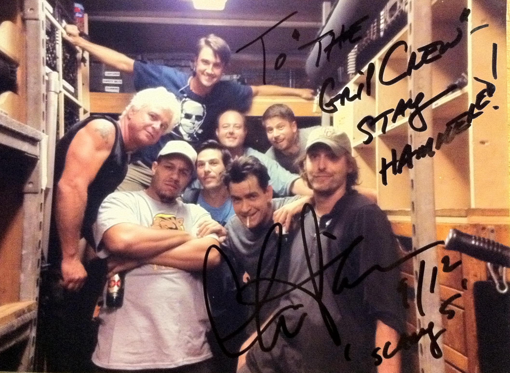 Grip Truck with The Grip Crew for Scary Movie 5 with Charlie Sheen. Super nice guy; had a great time with him. He hung out had a beer with us and took this pic printed it on the truck and he signed it the next day for me.