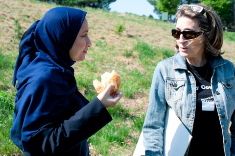 Hasina Jamal with Director Catherine Kleynhoff on set of STEEL (2011)