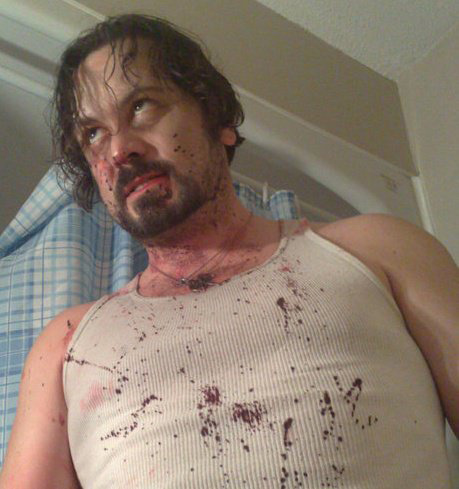 Miracle Jones after the bloodbath in the short film Coke and a Shotgun (post-production)