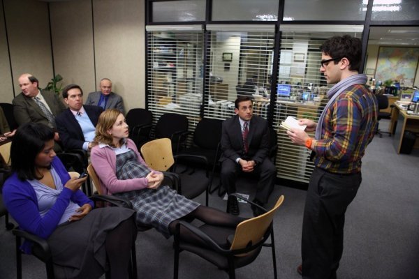 Still of Creed Bratton, Steve Carell, Jenna Fischer, B.J. Novak, Mindy Kaling and Kevin Malone in The Office (2005)