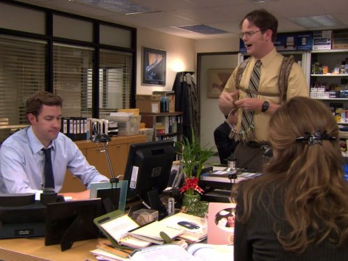 Still of Jenna Fischer, Rainn Wilson and John Krasinski in The Office (2005)