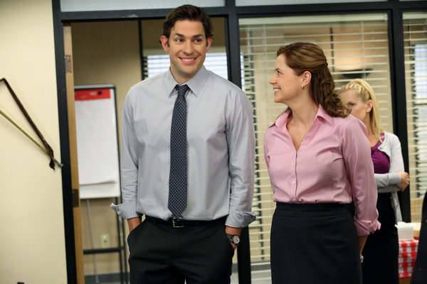 Still of Jenna Fischer, John Krasinski and Angela Kinsey in The Office (2005)