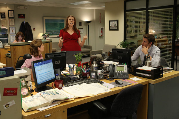 Still of Jenna Fischer, Catherine Tate, John Krasinski and Ellie Kemper in The Office (2005)