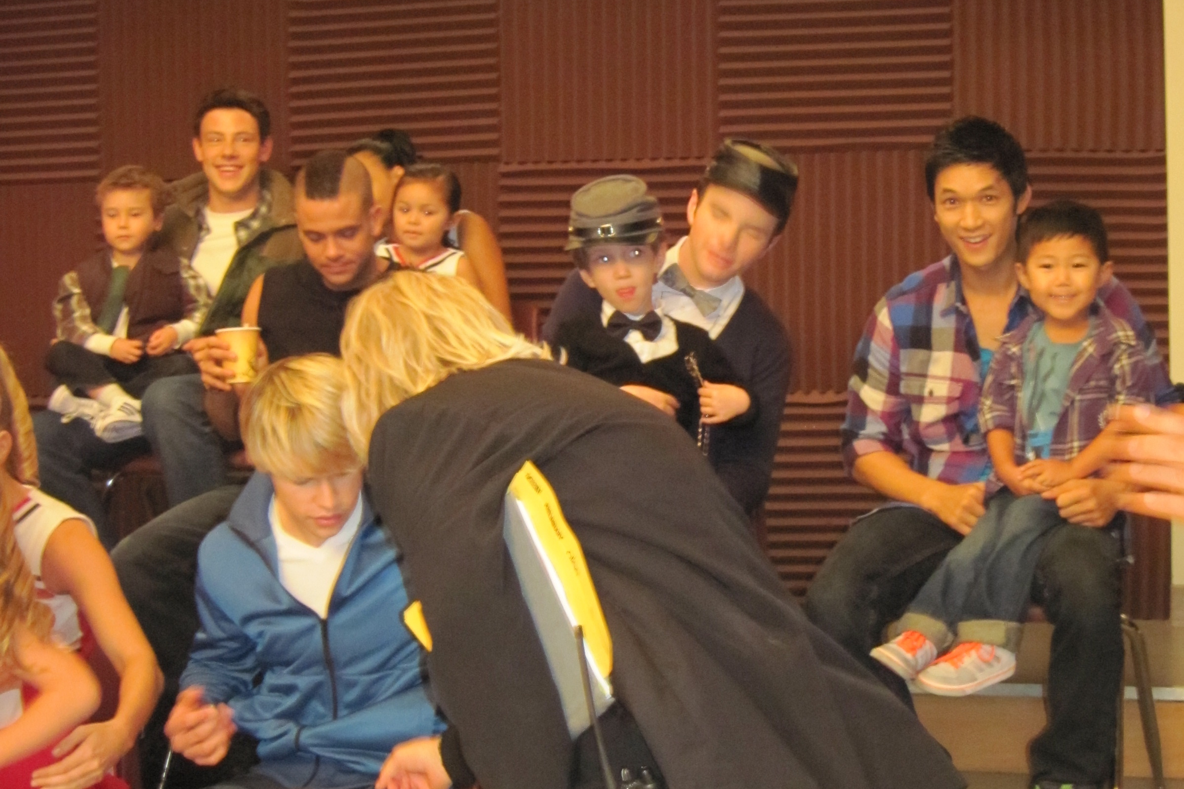 Evan Kishiyama and Harry Shum Jr. on the set of Glee