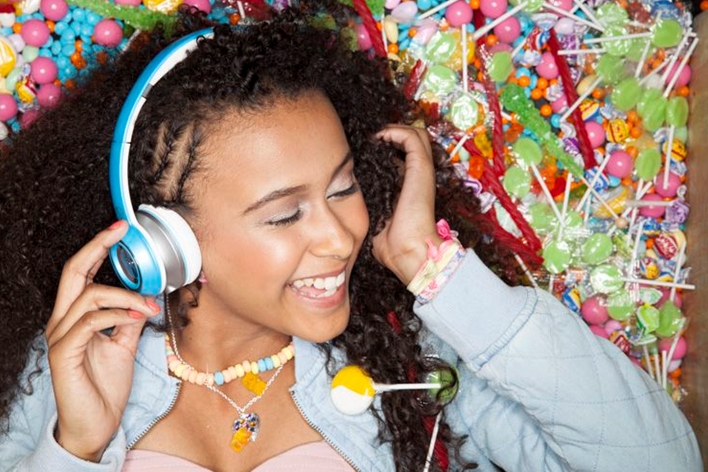 Amber Barbell models Nick Cannon's Ncredible Monster Headphones.