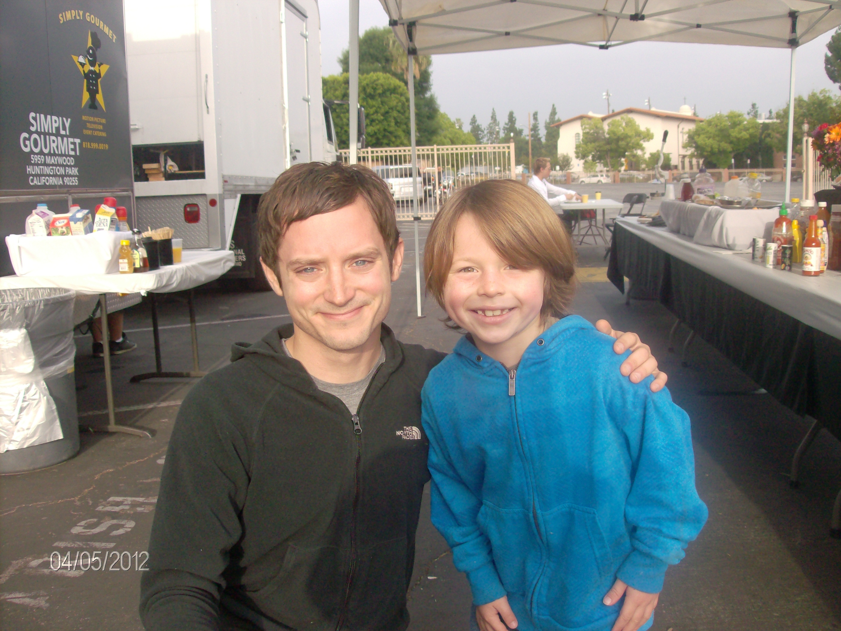 Elijah Wood's and Gibson on set of Wilfred. April 19, 2011