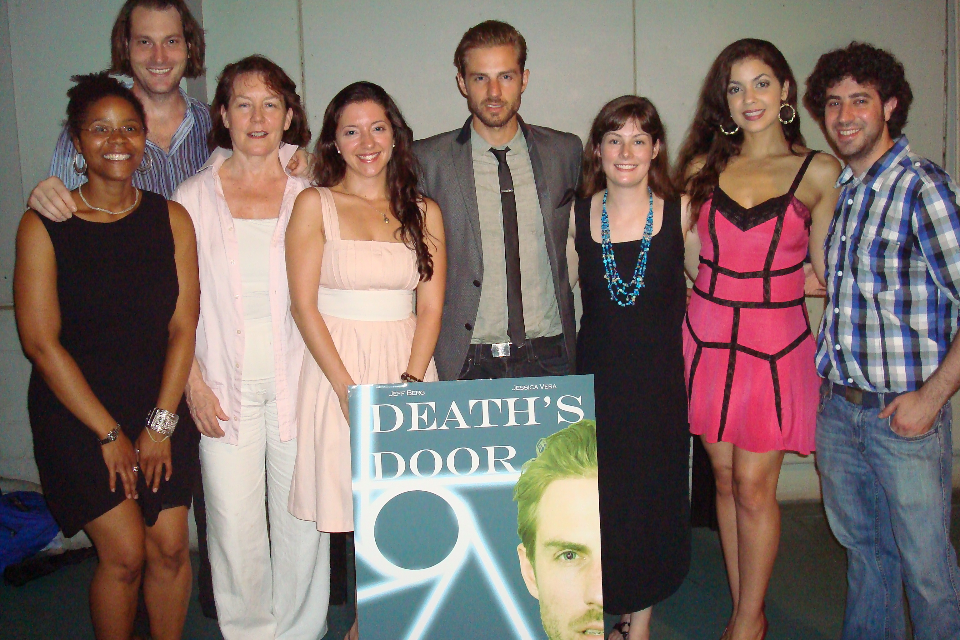 Death's Door web series cast and crew at a private screening event. Right to left: director Ben Schaeffer, cast members Alexandra Rosario, Erin Mairead O'Kane, Jeff Berg, Jessica Vera, Elizabeth Bove, Geoffrey Pomeroy and producer Stephanie Dawson.