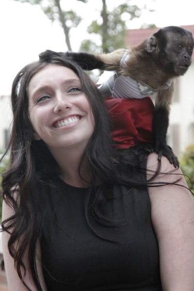 With Crystal the Monkey on the set of Blood Moon