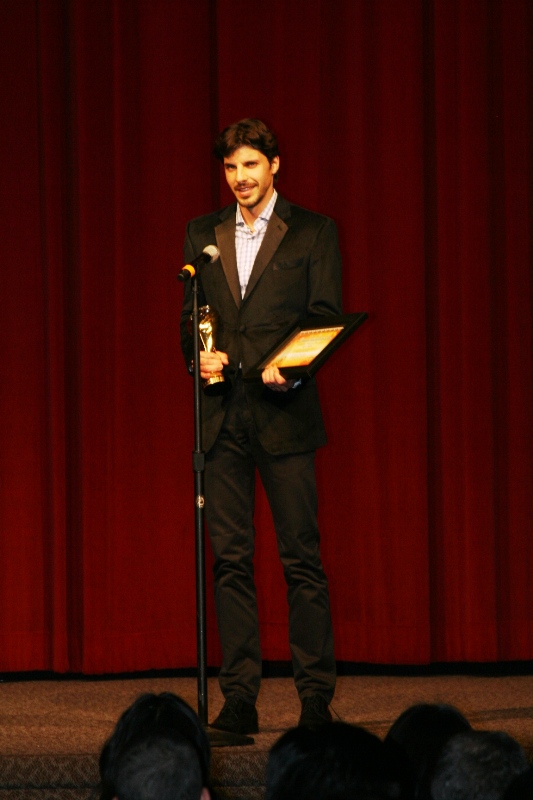 Receiving the Golden Angel Award for Outstanding Newcomer Actor at the Chinese American Film Festival (CAFF) held at the Director's Guild Building in LA (Oct. 2011)