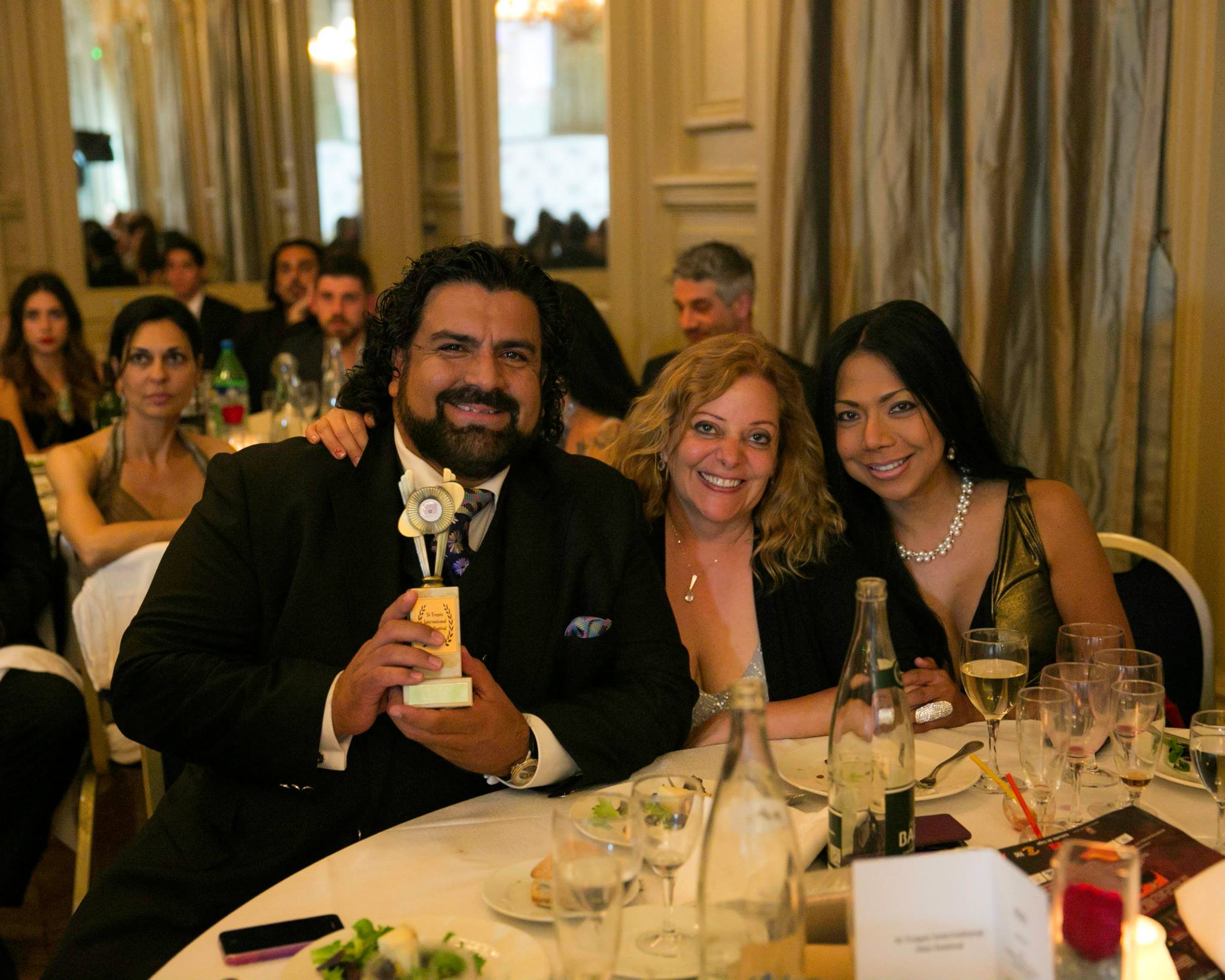 St Tropez Film Awards. Gabriel Schmidt with Executive Producers Dianne Sposito and Kimberly Pimentel.