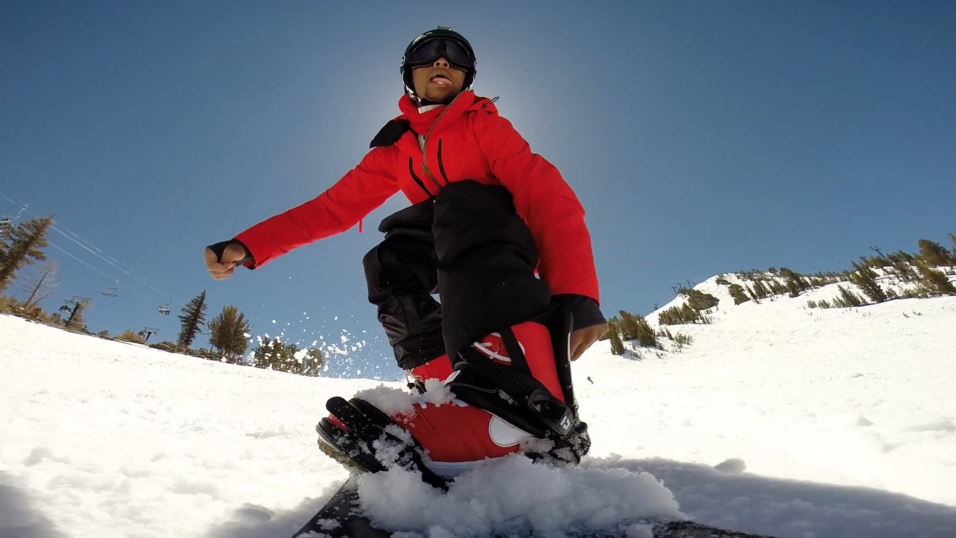 Kevin L. Walker snowboarding down Maoth mountain's advanced black diamond slopes (2014)