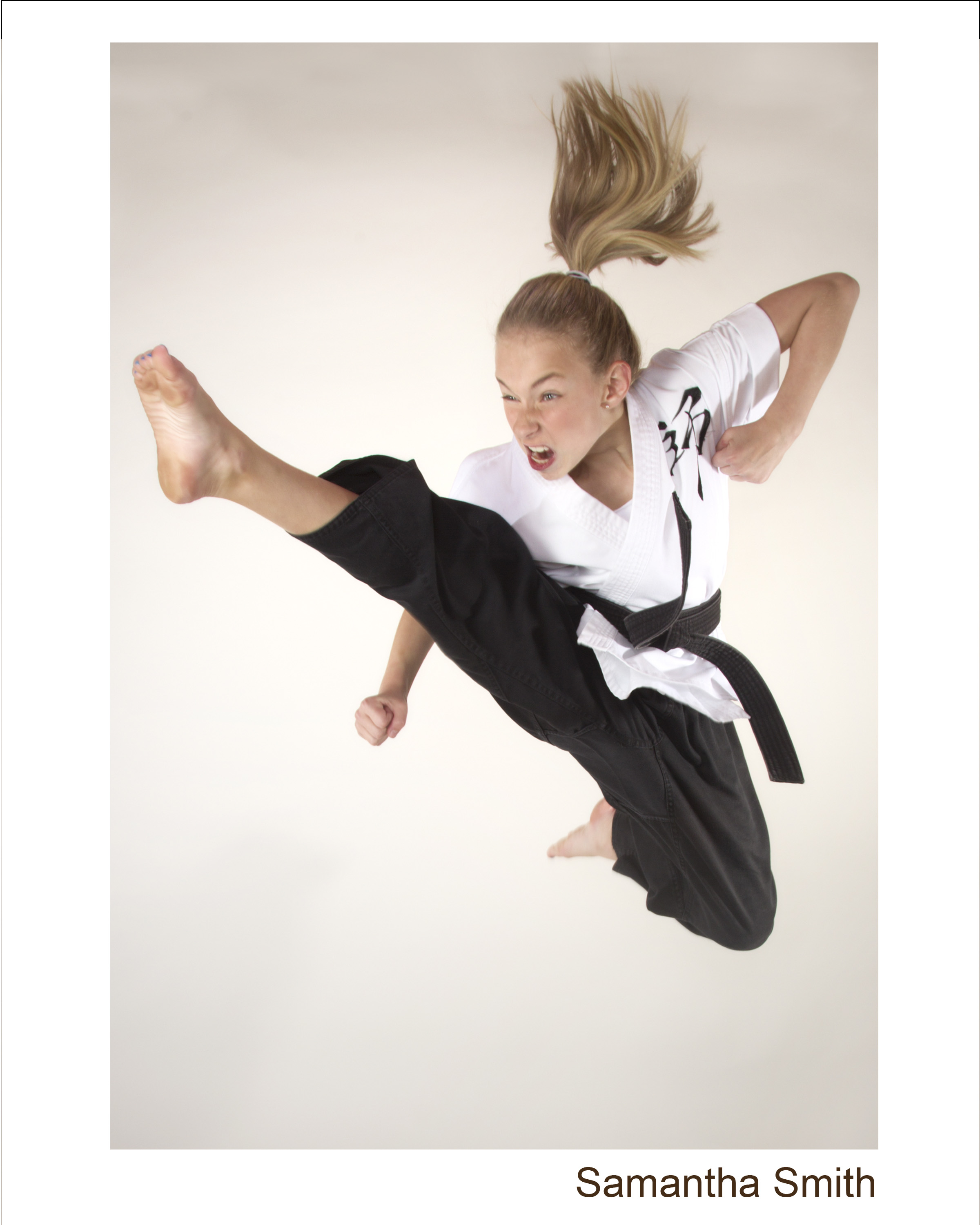 Sammy doing a jump front kick, extreme martial arts