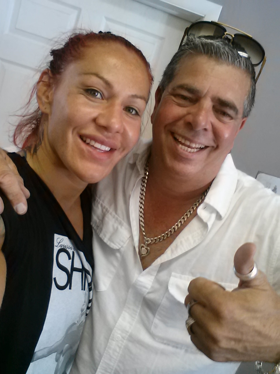 Cris Cyborg and Sal on set of Fight Valley.
