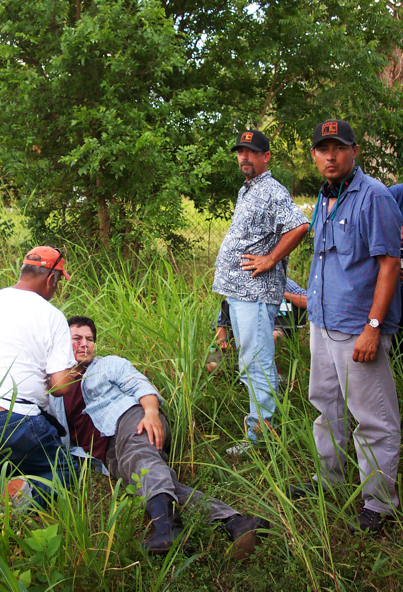 Foto-Novelas II:Junyard Saints. (left to right). John McBurney (Makeup), Julio César Cedillo (as Martin), James L. Carter (D.P.) and Carlos Avila (Director).