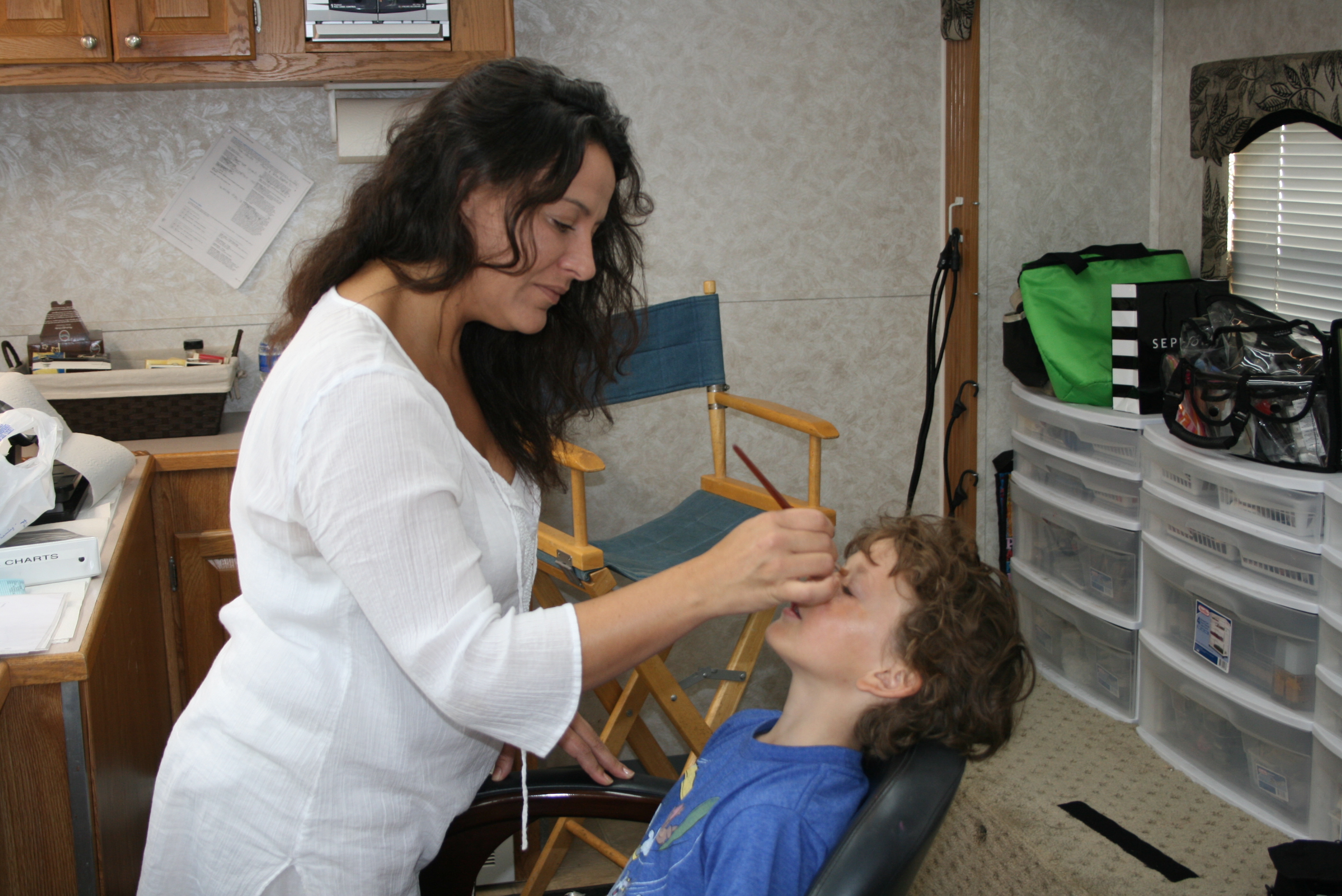 Kamden in the make up chair