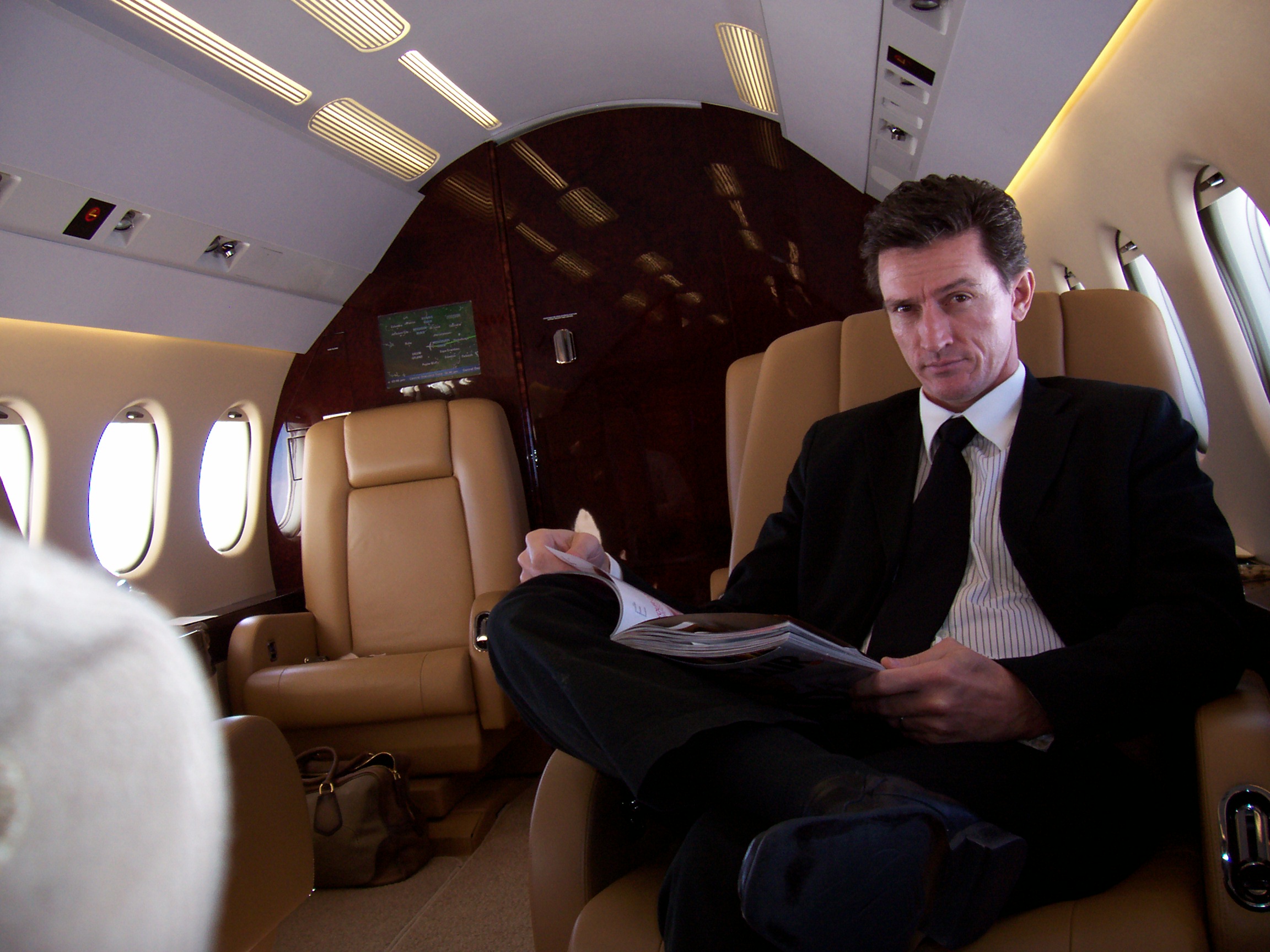 Rod Harrell on business jet.