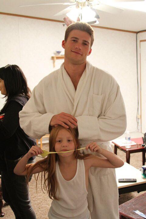On the set of Mercury Plains. Brinlee with Scott Eastwood.