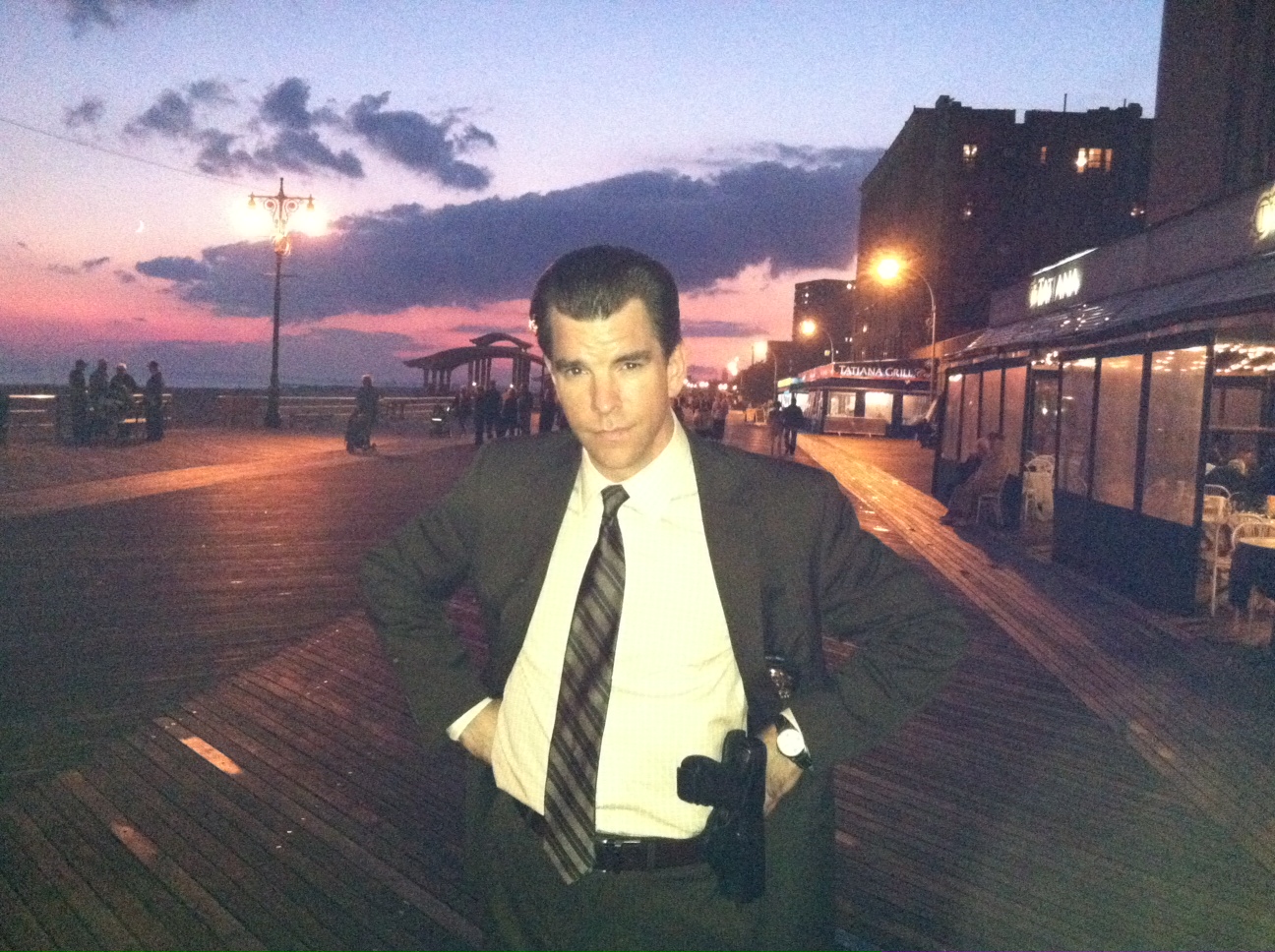 Michael McGlone on set as Detective Szymanski on CBS's Person of Interest