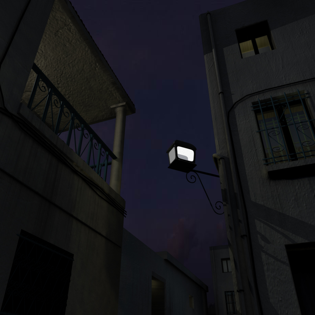 Advanced textures/shaders and lighting done in Maya (night)