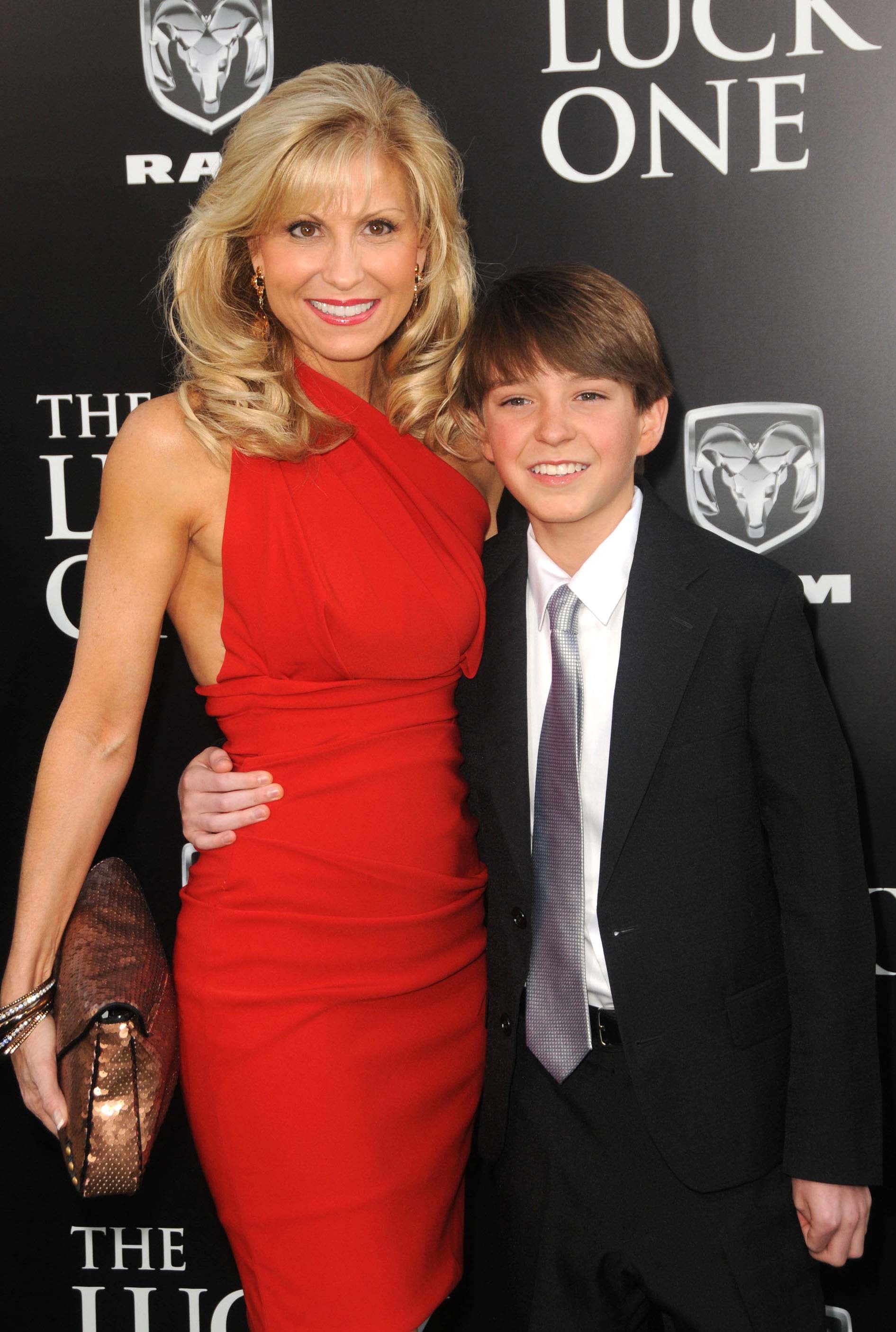 Cole Jackson and mother at the Premiere of The Lucky One in Los Angeles