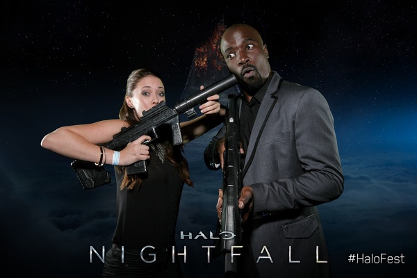 Sarah Armstrong and Mike Colter at Halo Nightfall Premiere