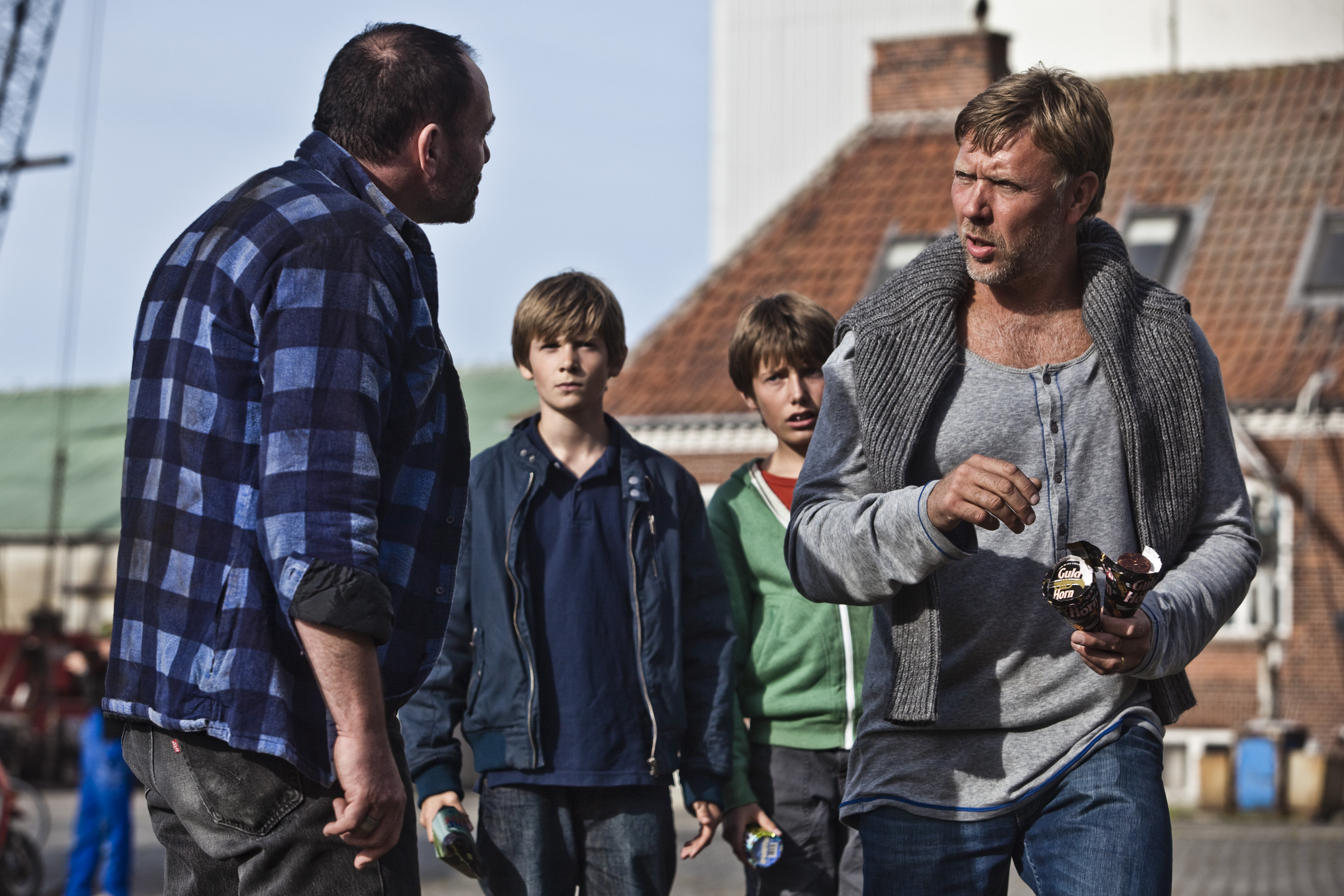 Kim Bodnia, Mikael Persbrandt, Markus Rygaard and William Jøhnk Nielsen in Hævnen (2010)