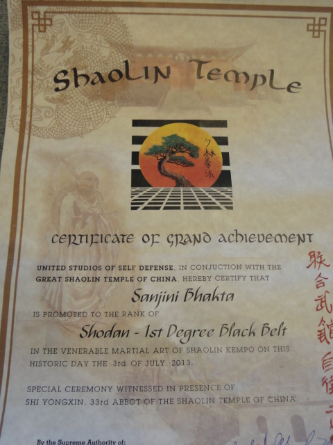 Getting my black belt at the Shaolin Temple in China.