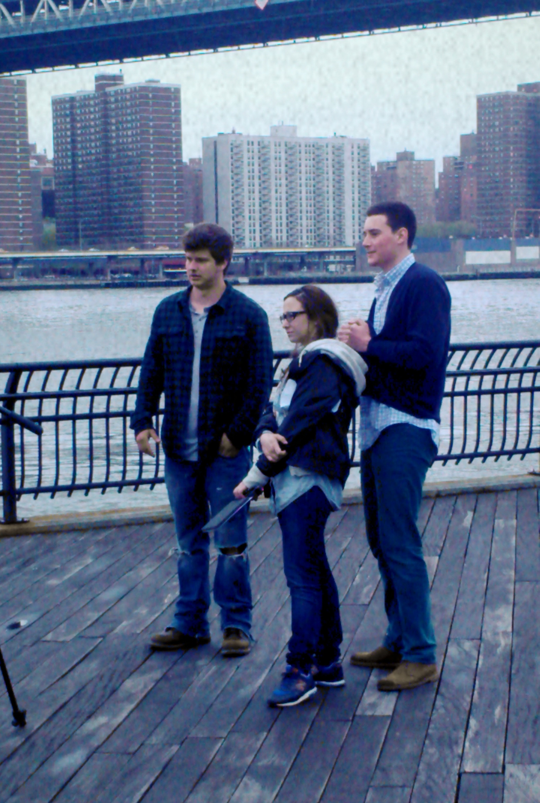 Alex Donnolo, Martina Casas, and Robert Lind on the set of Bridge to Cross.