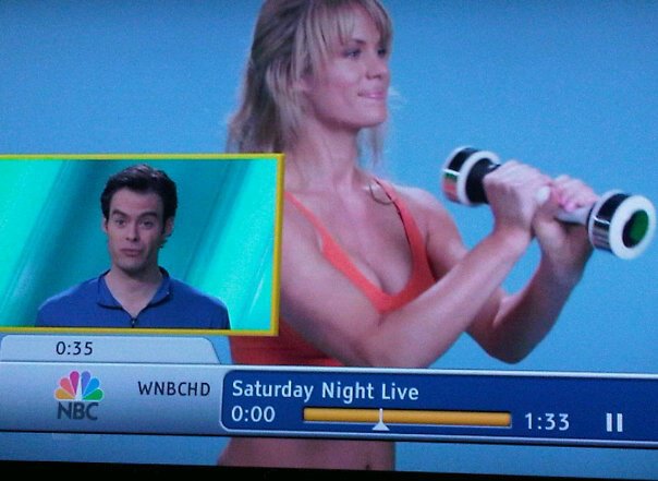 Still of Jessica Galinas and Bill Hader on SATURDAY NIGHT LIVE. (Shake Weight Dvd)