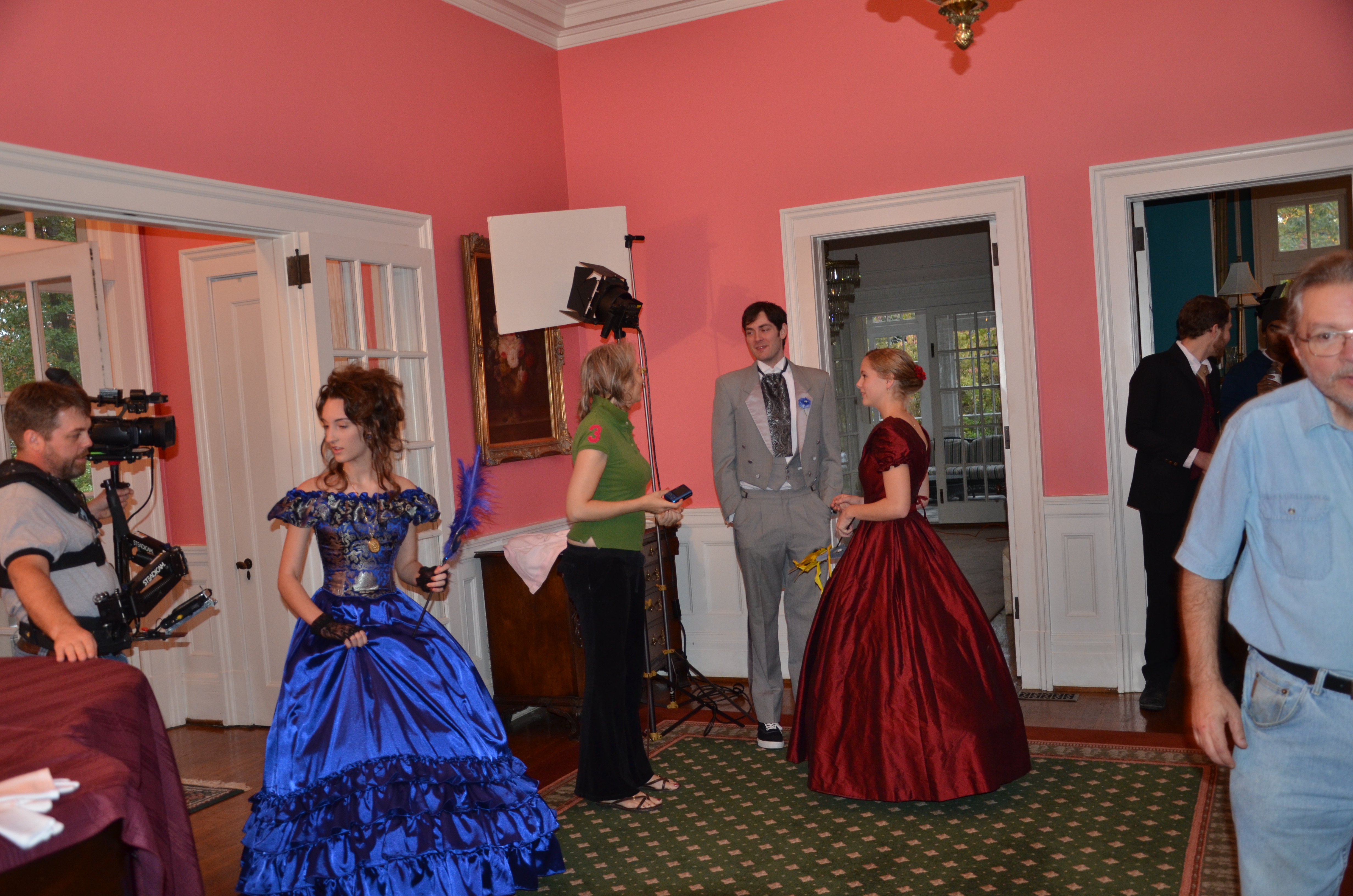 Preparing for scene of The Silver Key at Stowe Manor. (left to right)Bill Elias: Steadicam, Brandi Alyssa Young: Jane, Mom' Raven,' Austin Herring: Charles, Rachel McClure: Gossiping Girl, Brett Yates: Handsome Man, david Richardson: Director