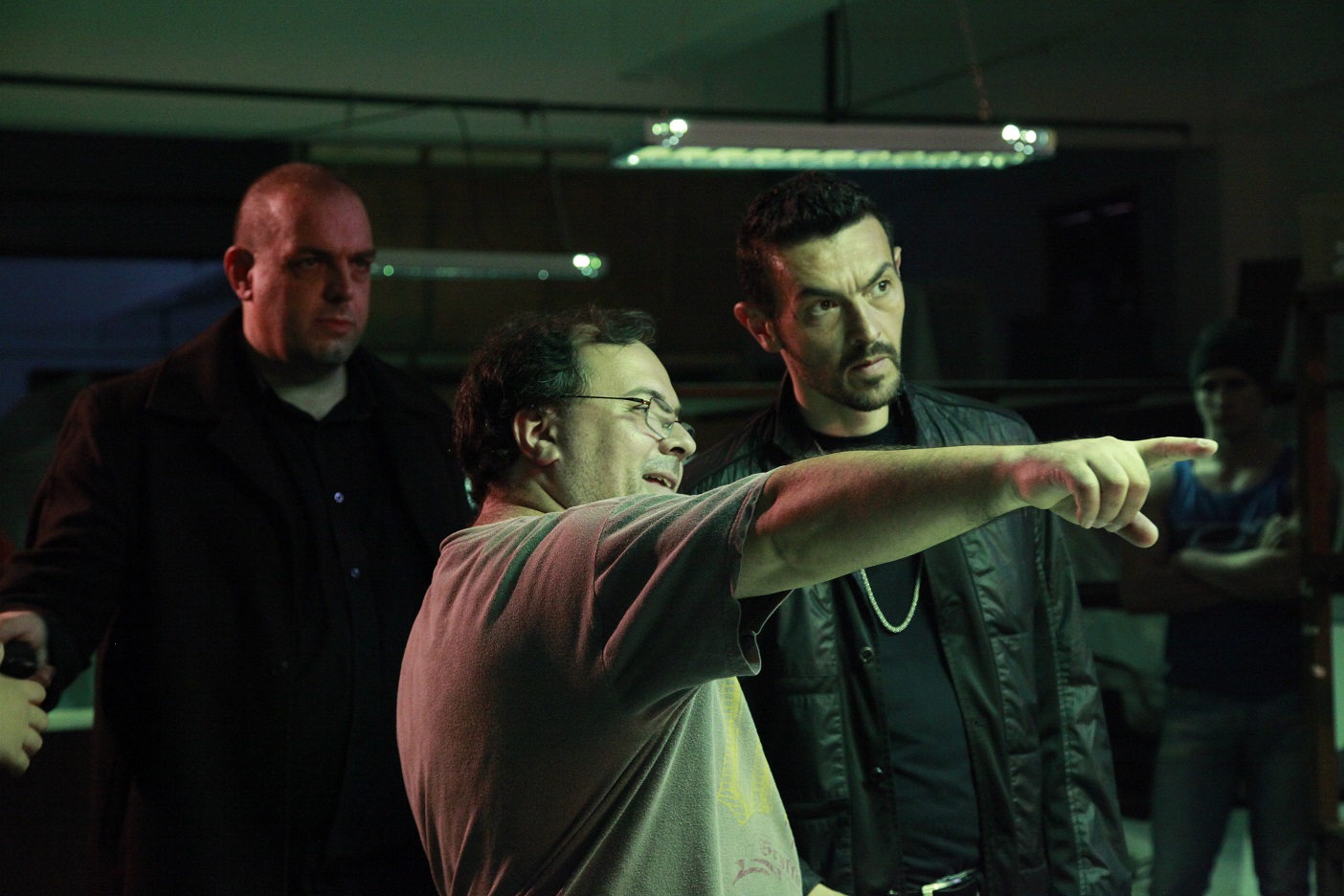 Philippe Joly with Director Ernie Barbarash during filming of Pound of Flesh