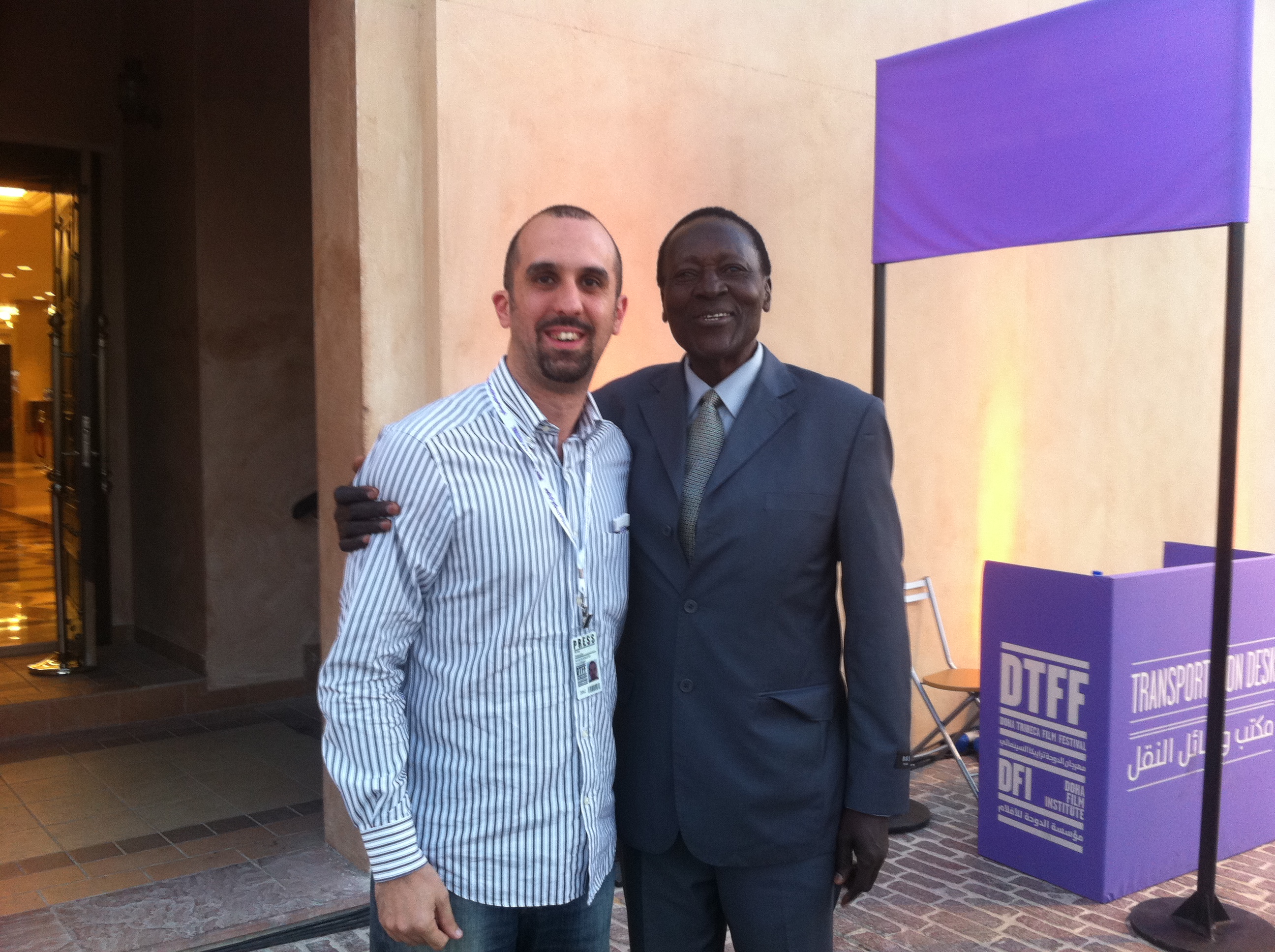 Michael Maksoudian with Oliver Litondo (Main actor of THE FIRST GRADER) at Doha Tribeca Film Festival