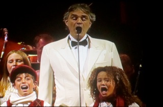 Talia singing with Andrea Bocelli in Houston, Texas on the Christmas Tour.