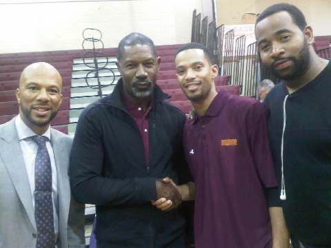 Actors Common, Dennis Haysbert, Todd Anthony and acting coach Dustin Felder on the set of L.U.V