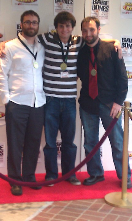 Aubry Peters, Chris Powell, and Luke Matheis after winning Best Ensemble Cast at the 2011 Bare Bones Film Festival