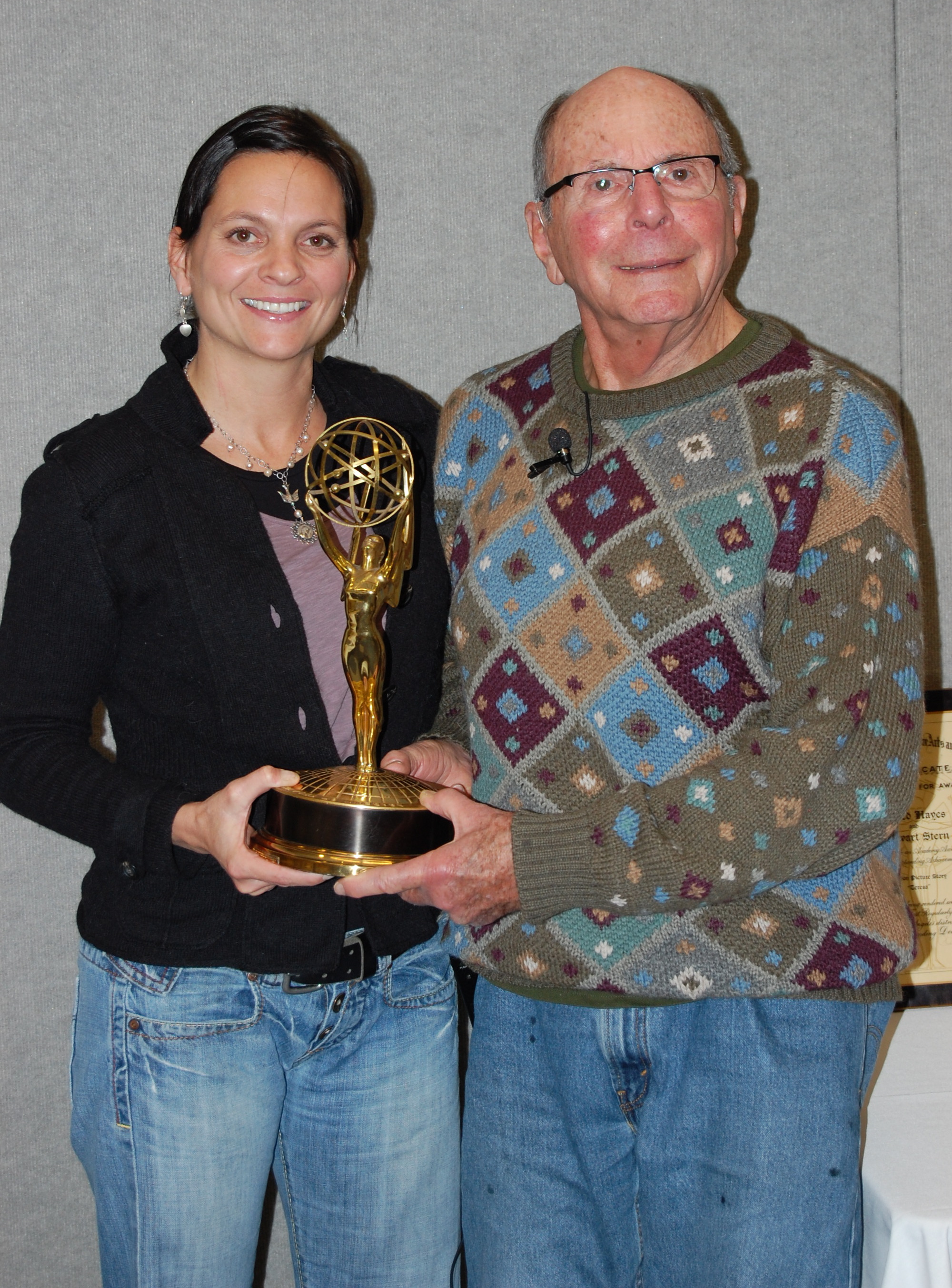 LaDora and mentor, Stewart Stern, with his Emmy.