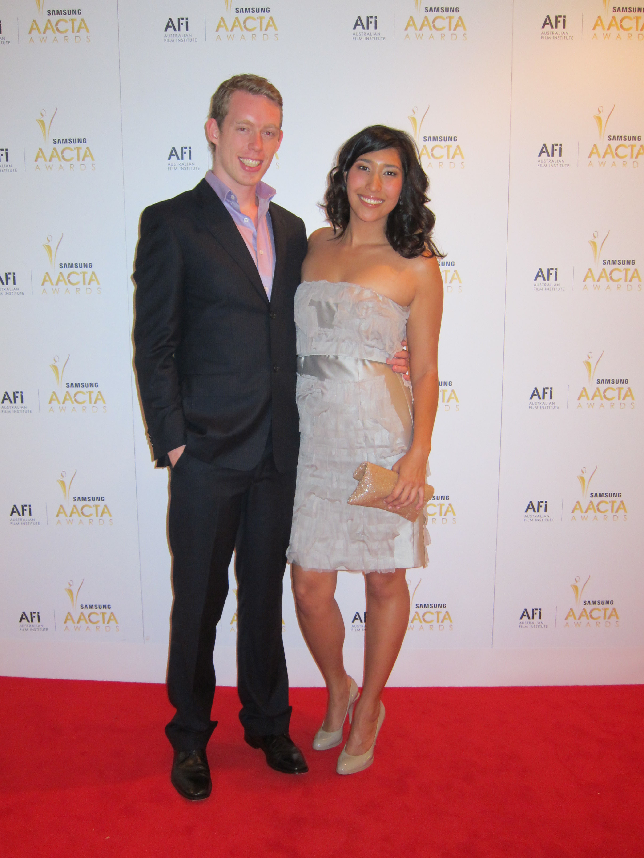 Emily Dean and friend at AFI | AACTA Awards, Sydney, 15 January 2012.