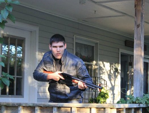 Nick Herra as mafia hit man Biaggio Santini on the set of Morning Light