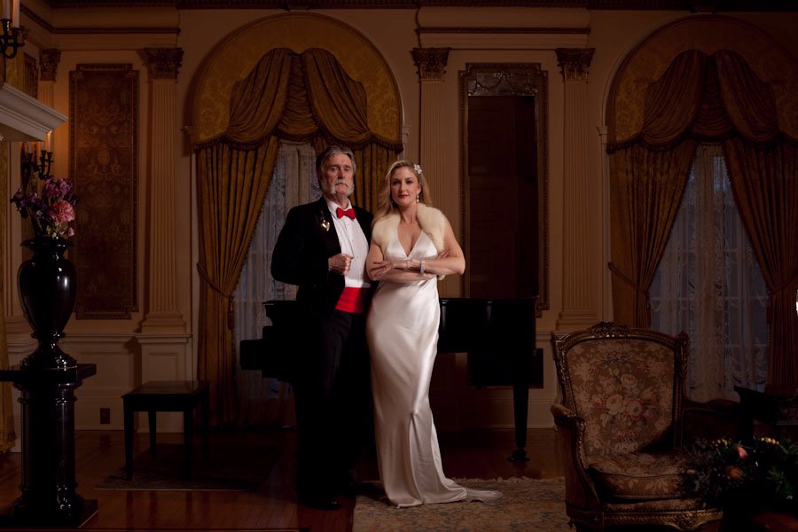 Actor James L. Perry and Tara Blumstein pose in the music parlor. Perry appeared as the butler, Franz in a rare stage appearance of 