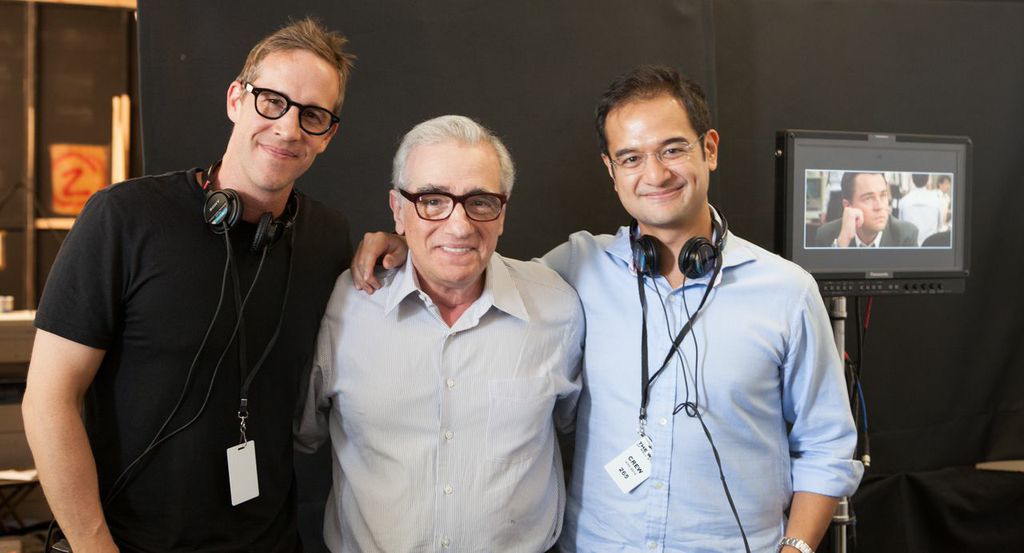 Riza Aziz, Martin Scorsese and Joey McFarland on the set of The Wolf of Wall Street.