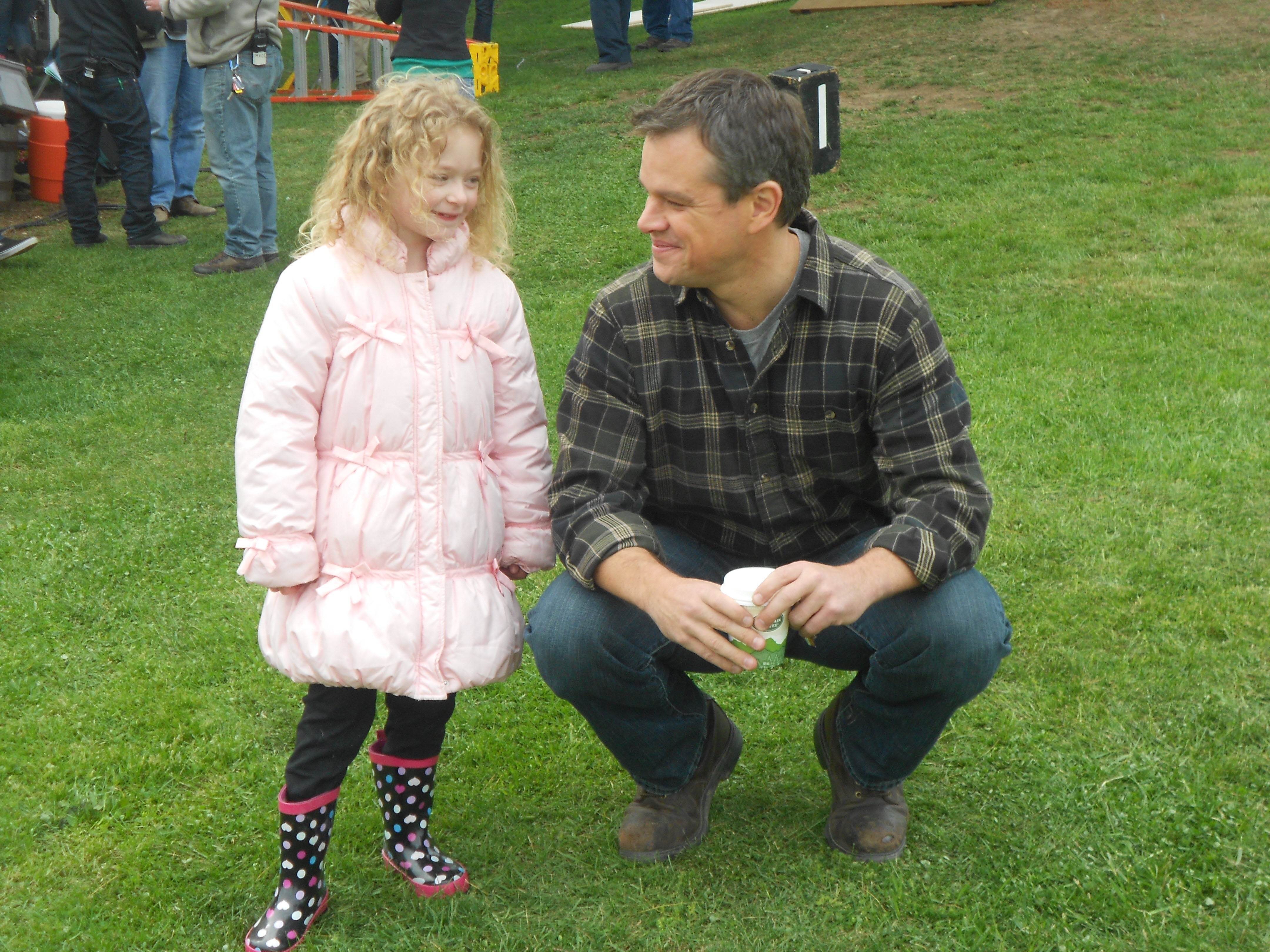 Lexi Cowan and Matt Damon on set PROMISED LAND