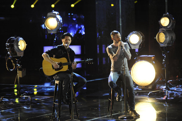 Still of Tony Lucca and Adam Levine in The Voice (2011)