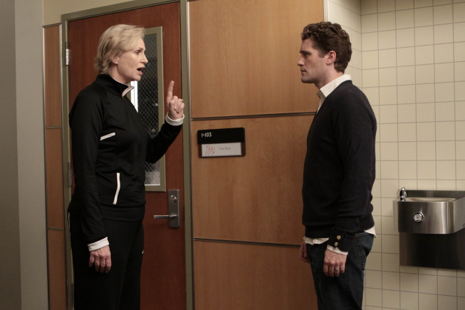 Still of Jane Lynch and Matthew Morrison in Glee (2009)