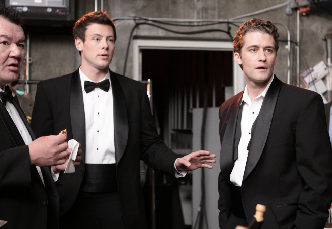 Still of Patrick Gallagher, Matthew Morrison and Cory Monteith in Glee (2009)