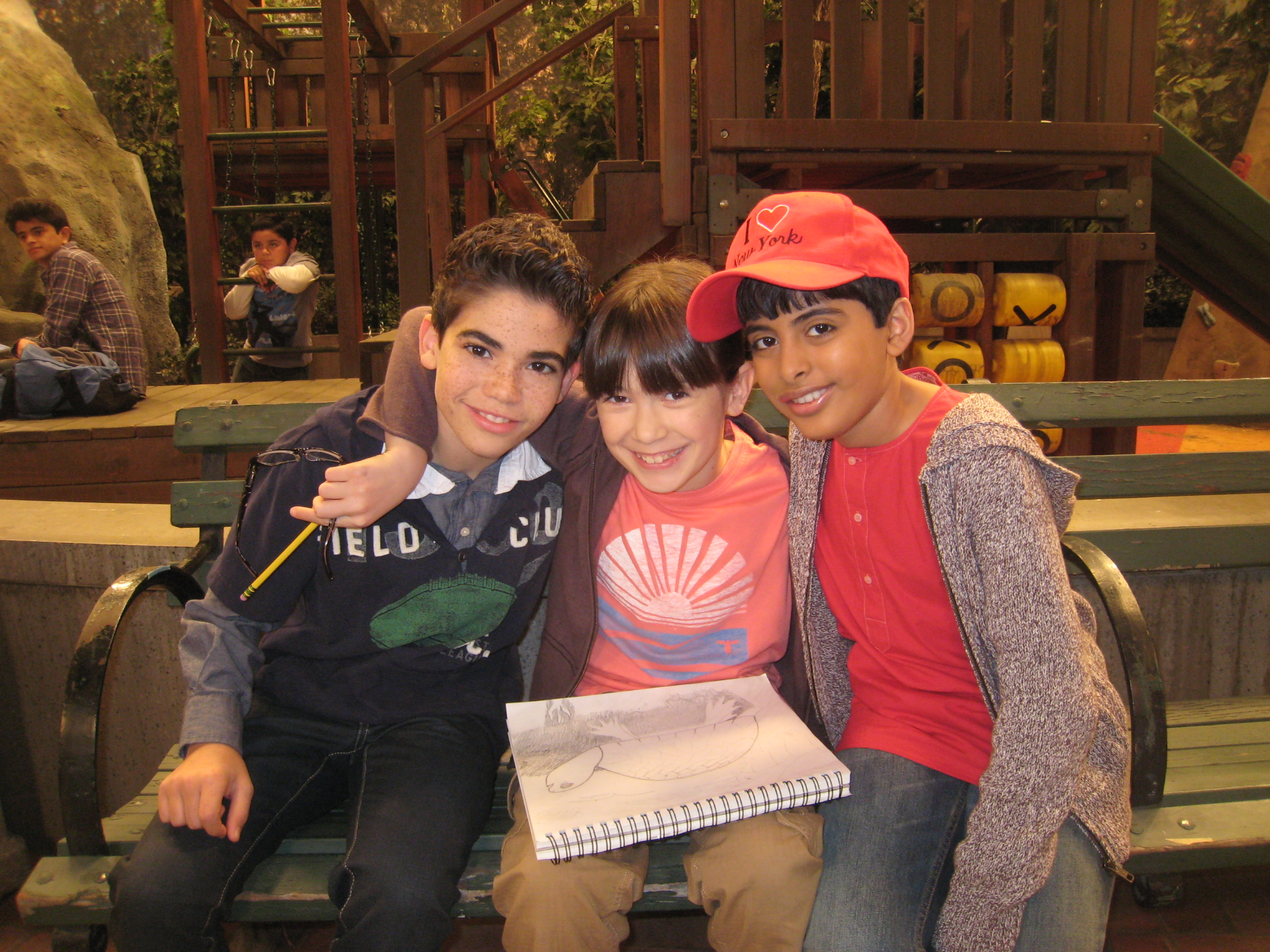 Grace Kaufman with Cameron Boyce (left) and Karan Brar on the set of Disney Channel's JESSIE
