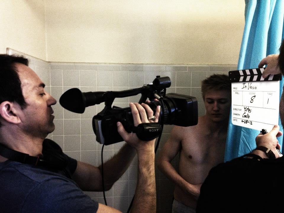 Filming shower scene on the set of 